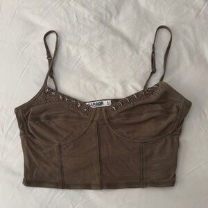Brown/olive Studded Crop Top: medium